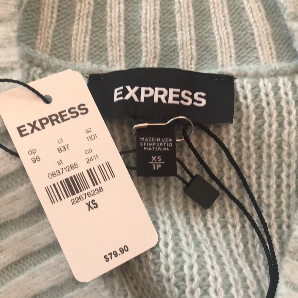Express Fuzzy V-Neck Sweater Blue Green Size XS Women’s